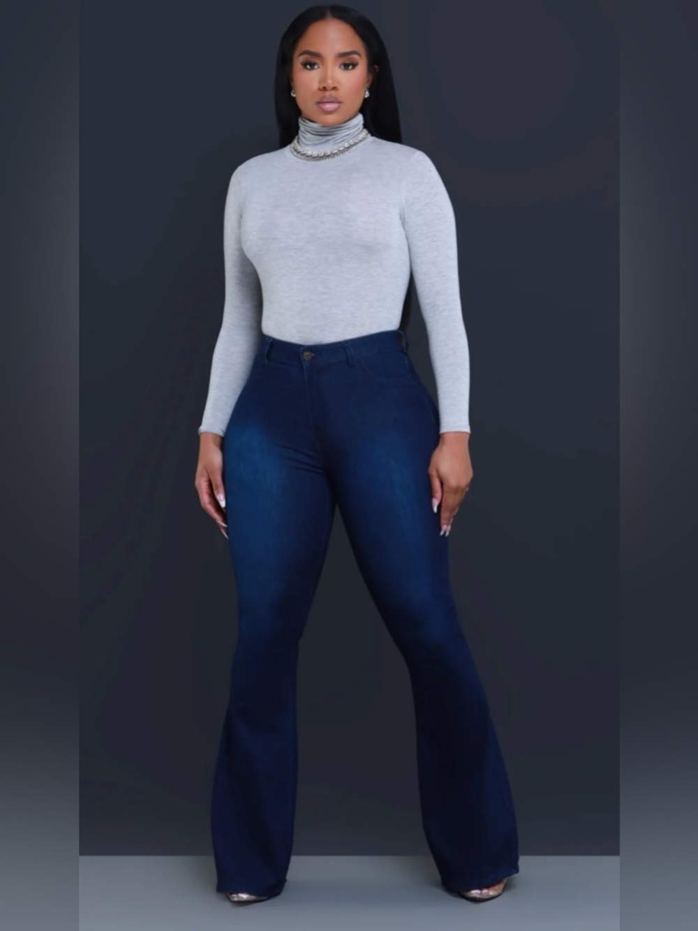 Swank A Posh Bing High-Rise Dark Wash Stretchy Bell Bottoms Size Small